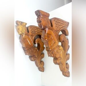 Antique Carved Wood Shelf Brackets Corbels Female Ship Figurehead Large, a pair